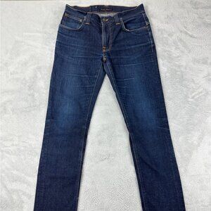 Nudie Jeans Co Dark Blue Denim thin Finn Dry Tight Pants Men’s Size 32x34 US